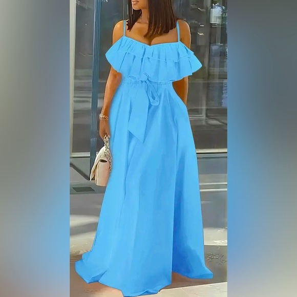 Vibrant Sky Blue Ruffle Trim Cami Dress, NWOT - Picture 1 of 3